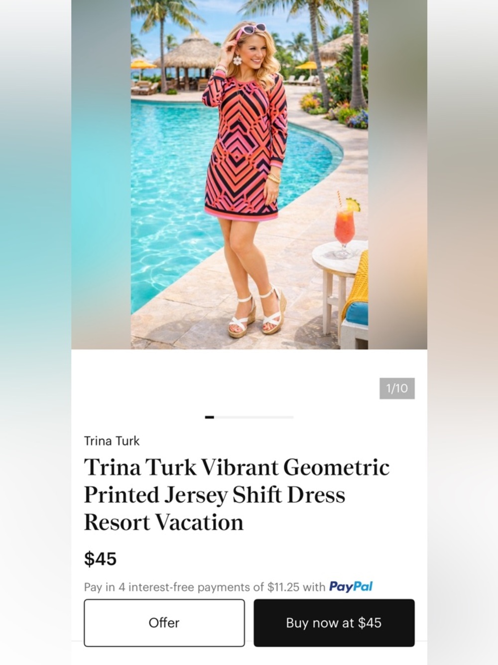 Trina Turk Black, Coral & Fuchsia Geometric Shift Dress
